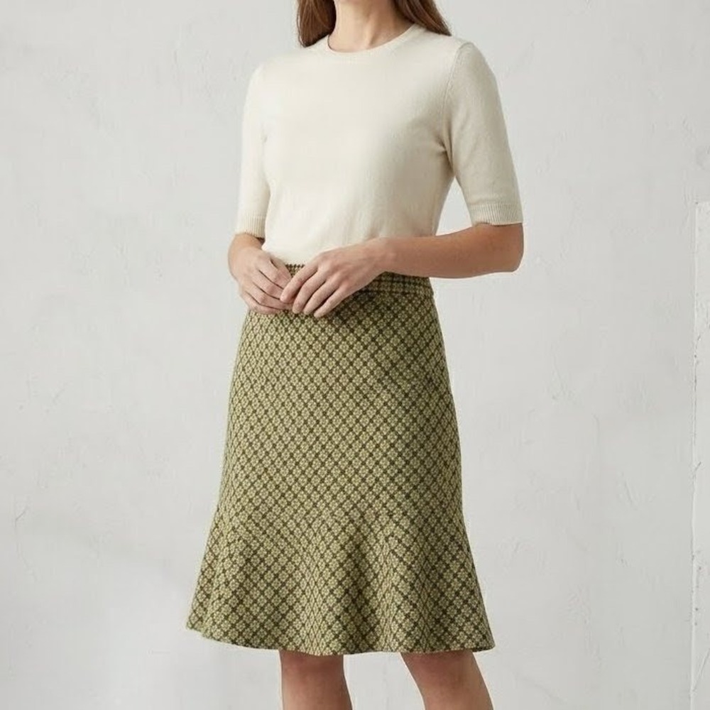 Alfani Houndstooth Wool Blend Skirt Womens 12 Green Tweed‎ Flared A-Line Career